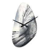 Black And White Wave Photo II - Asymmetric Metal Wall Clock