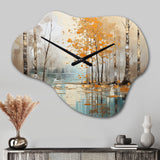Birch Woods Golden Reflections I - Asymmetric Metal Wall Clock