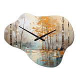 Birch Woods Golden Reflections I - Asymmetric Metal Wall Clock