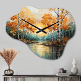 Birch Woods Golden Reflections II - Asymmetric Metal Wall Clock