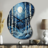 Birch Woods Mystic Moonlight I - Asymmetric Metal Wall Clock