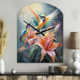 Tropical Flowers with Beautiful Bird - Asymmetric Metal Wall Clock