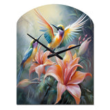 Tropical Flowers with Beautiful Bird - Asymmetric Metal Wall Clock