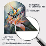 Tropical Flowers with Beautiful Bird - Asymmetric Metal Wall Clock