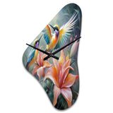 Tropical Flowers with Beautiful Bird - Asymmetric Metal Wall Clock