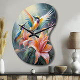 Tropical Flowers with Beautiful Bird - Asymmetric Metal Wall Clock