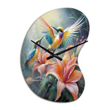 Tropical Flowers with Beautiful Bird - Asymmetric Metal Wall Clock