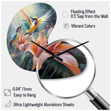 Tropical Flowers with Beautiful Bird - Asymmetric Metal Wall Clock