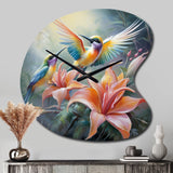 Tropical Flowers with Beautiful Bird - Asymmetric Metal Wall Clock