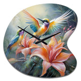 Tropical Flowers with Beautiful Bird - Asymmetric Metal Wall Clock