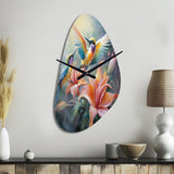 Tropical Flowers with Beautiful Bird - Asymmetric Metal Wall Clock