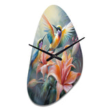 Tropical Flowers with Beautiful Bird - Asymmetric Metal Wall Clock
