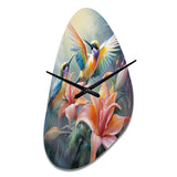 Tropical Flowers with Beautiful Bird - Asymmetric Metal Wall Clock