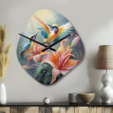 Tropical Flowers with Beautiful Bird - Asymmetric Metal Wall Clock