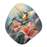 Tropical Flowers with Beautiful Bird - Asymmetric Metal Wall Clock