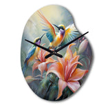 Tropical Flowers with Beautiful Bird - Asymmetric Metal Wall Clock