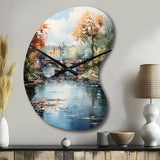 Beige Bridge Impressionist Waterscape An - Asymmetric Metal Wall Clock