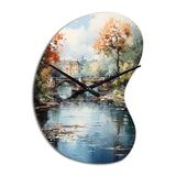 Beige Bridge Impressionist Waterscape An - Asymmetric Metal Wall Clock