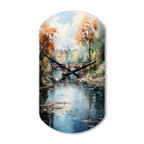 Beige Bridge Impressionist Waterscape An - Asymmetric Metal Wall Clock