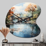 Beige Bridge Impressionist Waterscape An - Asymmetric Metal Wall Clock