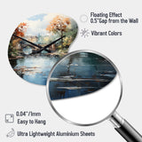 Beige Bridge Impressionist Waterscape An - Asymmetric Metal Wall Clock