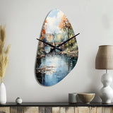 Beige Bridge Impressionist Waterscape An - Asymmetric Metal Wall Clock