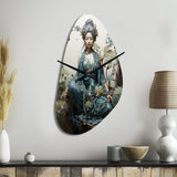 Teal Beige Buddhist Art Bodhisattva Compassion - Asymmetric Metal Wall Clock