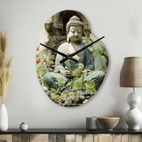 Green Buddhist Art Buddhas Serene I - Asymmetric Metal Wall Clock