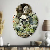 Green Buddhist Art Buddhas Serene I - Asymmetric Metal Wall Clock