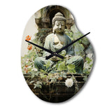 Green Buddhist Art Buddhas Serene I - Asymmetric Metal Wall Clock