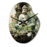 Green Buddhist Art Buddhas Serene I - Asymmetric Metal Wall Clock