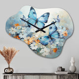Blue White Butterfly Symphony - Asymmetric Metal Wall Clock