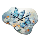 Blue White Butterfly Symphony - Asymmetric Metal Wall Clock