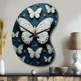 White Black Butterfly Fluttering Wings Butterflies - Asymmetric Metal Wall Clock