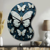 White Black Butterfly Fluttering Wings Butterflies - Asymmetric Metal Wall Clock