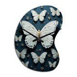 White Black Butterfly Fluttering Wings Butterflies - Asymmetric Metal Wall Clock
