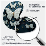 White Black Butterfly Fluttering Wings Butterflies - Asymmetric Metal Wall Clock