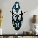 White Black Butterfly Fluttering Wings Butterflies - Asymmetric Metal Wall Clock