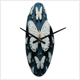 White Black Butterfly Fluttering Wings Butterflies - Asymmetric Metal Wall Clock