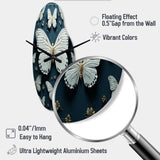 White Black Butterfly Fluttering Wings Butterflies - Asymmetric Metal Wall Clock