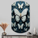 White Black Butterfly Fluttering Wings Butterflies - Asymmetric Metal Wall Clock