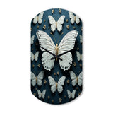 White Black Butterfly Fluttering Wings Butterflies - Asymmetric Metal Wall Clock
