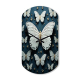 White Black Butterfly Fluttering Wings Butterflies - Asymmetric Metal Wall Clock