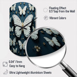 White Black Butterfly Fluttering Wings Butterflies - Asymmetric Metal Wall Clock