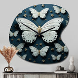White Black Butterfly Fluttering Wings Butterflies - Asymmetric Metal Wall Clock