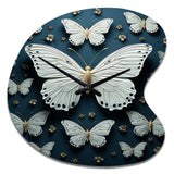 White Black Butterfly Fluttering Wings Butterflies - Asymmetric Metal Wall Clock