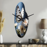 White Butterfly Portrait Vibrant - Asymmetric Metal Wall Clock