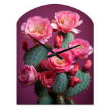 Pink Green Cactus Desert Bloom Prickly I - Asymmetric Metal Wall Clock