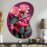 Pink Green Cactus Desert Bloom Prickly I - Asymmetric Metal Wall Clock