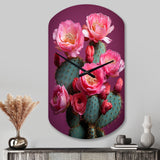 Pink Green Cactus Desert Bloom Prickly I - Asymmetric Metal Wall Clock
